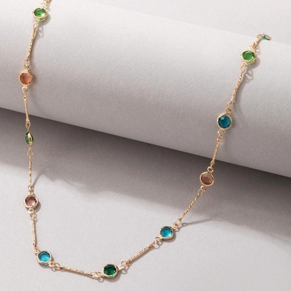7/$35 Gold Color Chain Multi Color Crystal Rhinestone Necklace Gift For Her - Picture 5 of 6